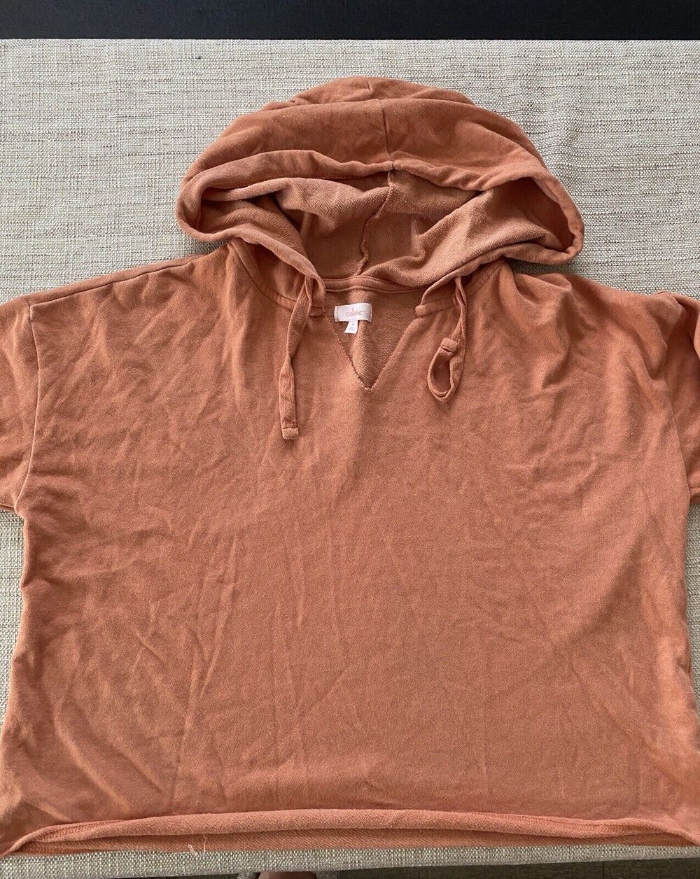 COLSIE Womens Pullover Sweatshirt Orange Washed Out Boho Crop Hoodie M